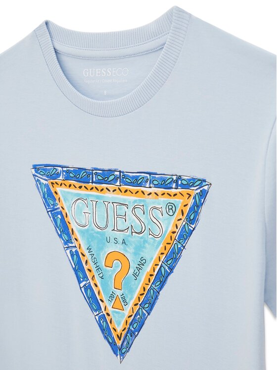 Guess Guess Tricou L6GI00 K8HM4 Albastru celest Regular Fit