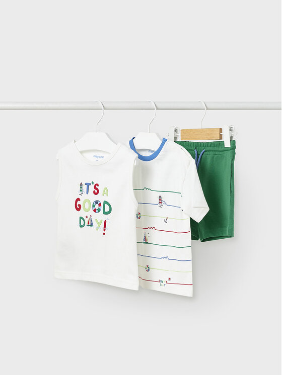 Mayoral Mayoral 3-dílná sada t-shirt, top a kraťasy 1648 Barevná Regular Fit
