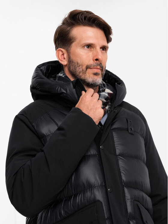 Ombre Ombre Vatovaná bunda OM-JALJ-0165 Černá Regular Fit