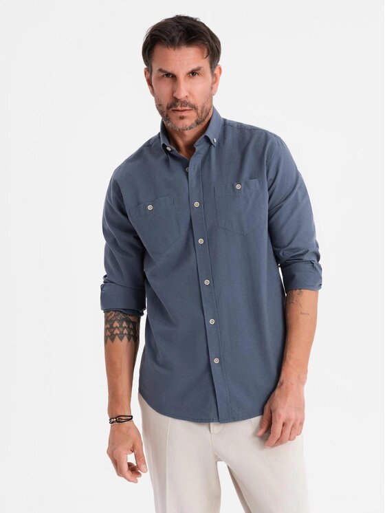 Ombre Ombre Košile OM-SHCS-0134 Modrá Regular Fit