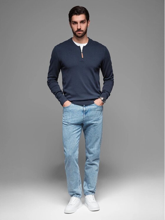 Ombre Ombre Sweter OM-SWZS-0124 Granatowy Regular Fit