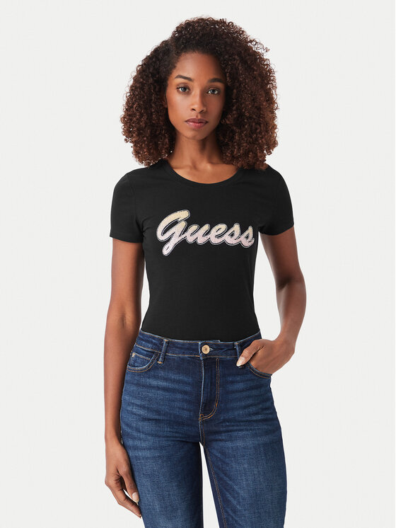 Guess Majica W6YI56 K5028 Črna Slim Fit