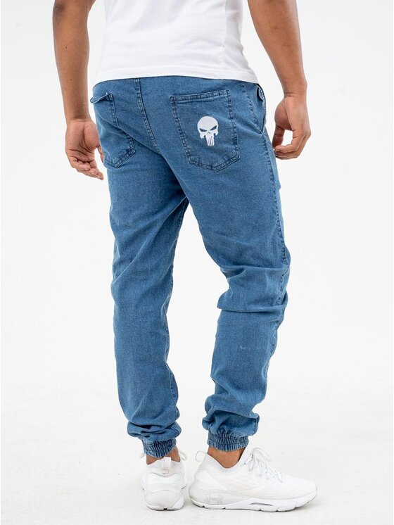 Marvel Marvel Jeansy Spodnie Jeansowe Jogger Męskie Jasne Niebieskie Marvel Promo Punisher Small Logo XL Niebieski Regular Fit
