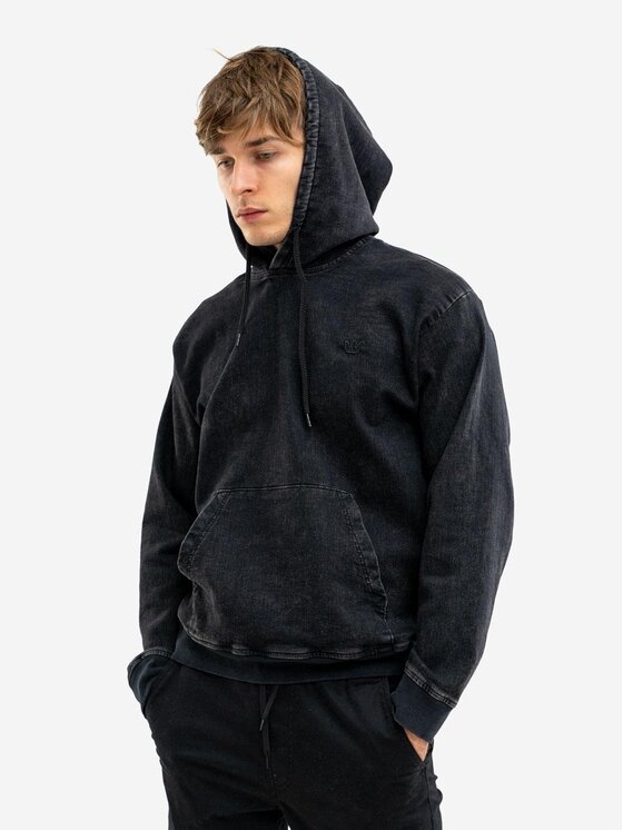 Jigga Wear Jigga Wear Bluza Bluza Z Kapturem Męska Marmurkowa Czarna Jigga Wear Mini Haft Logo Denim XL Czarny Regular Fit