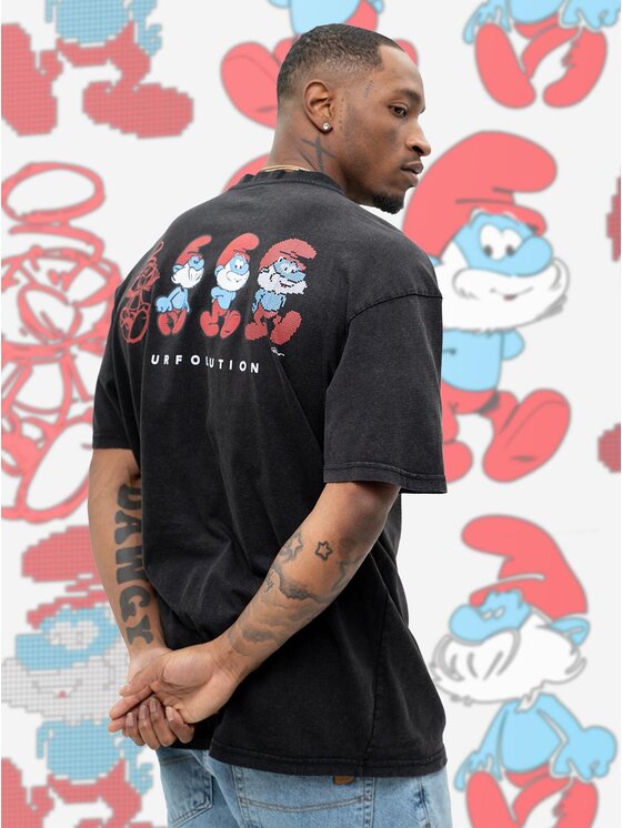Smerfy Smerfy T-Shirt Szeroka Luźna Papa Ewolucja 121525 Czarny Oversize