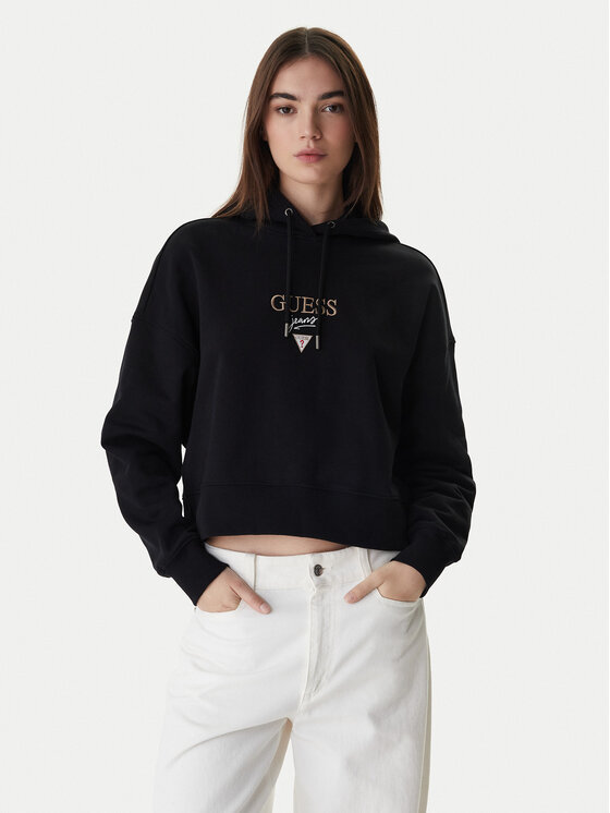 Guess Jeans Guess Jeans Džemperis ar kapuci W6RQ00 K68I4 Melns Relaxed Fit