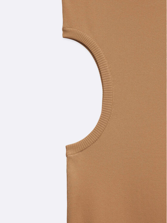 Simple Simple Φόρεμα καλοκαιρινό SUD015 Καφέ Slim Fit