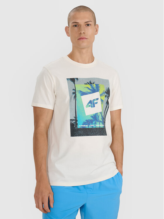 4F 4F T-Shirt FOB SUMMER Kremowy Regular Fit