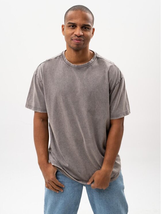 MyStars MyStars T-Shirt Koszulka Z Krótkim Rękawem Oversize Męska Sprana Khaki MyStars Creepy M Khaki Oversize