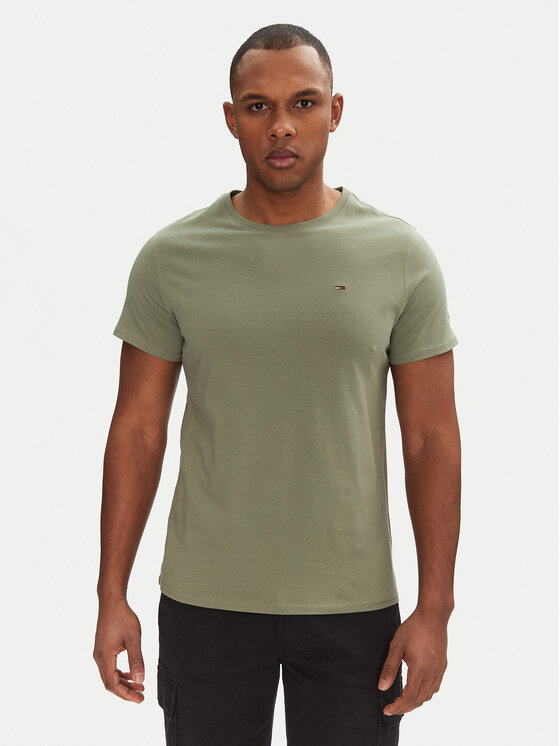 Tommy Jeans Tričko DM0DM04411 Zelená Slim Fit