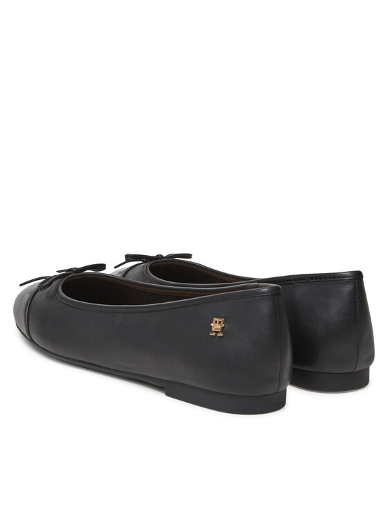 Tommy Hilfiger Tommy Hilfiger Балеринки Toe Cap Leather Ballerina FW0FW08759 Черен