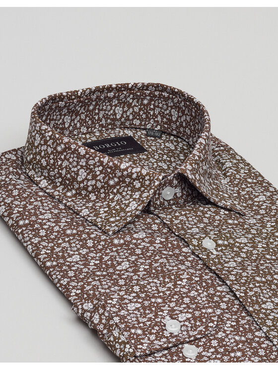 Borgio Borgio Koszula calimera 00658 Brązowy Slim Fit