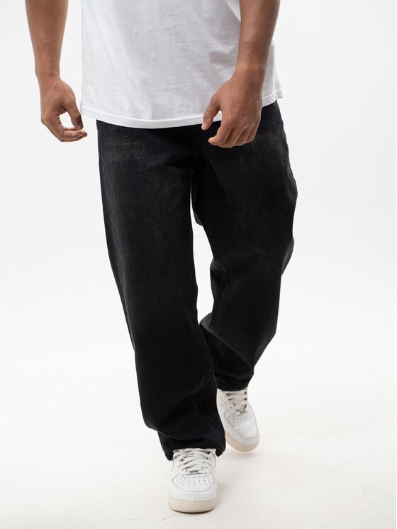 Jigga Wear Jigga Wear Jeansy Spodnie Jeansowe Baggy Męskie Sprane Czarne Jigga Wear Crown XL Czarny Baggy Fit