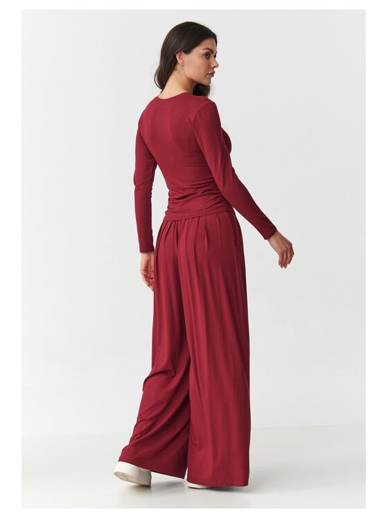 Makadamia Makadamia Komplet bluzka i spodnie M892 Bordowy Loose Fit