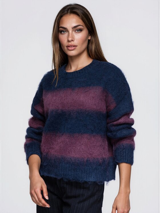 Ombre Ombre Sweter OW-SW-E0073 Granatowy Oversize