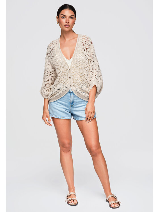 Ombre Ombre Kardigan OW-SW-E0005 Beżowy Loose Fit