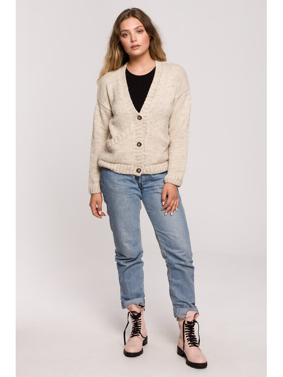 BeWear BeWear Sweter BK074 Beżowy Comfortable Fit