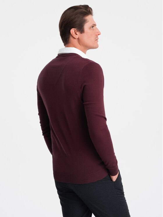 Ombre Ombre Sweter OM-SWSW-0102 Bordowy Regular Fit