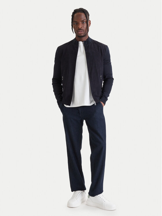 Milestone Milestone Geacă de piele 61163860755 Bleumarin Slim Fit