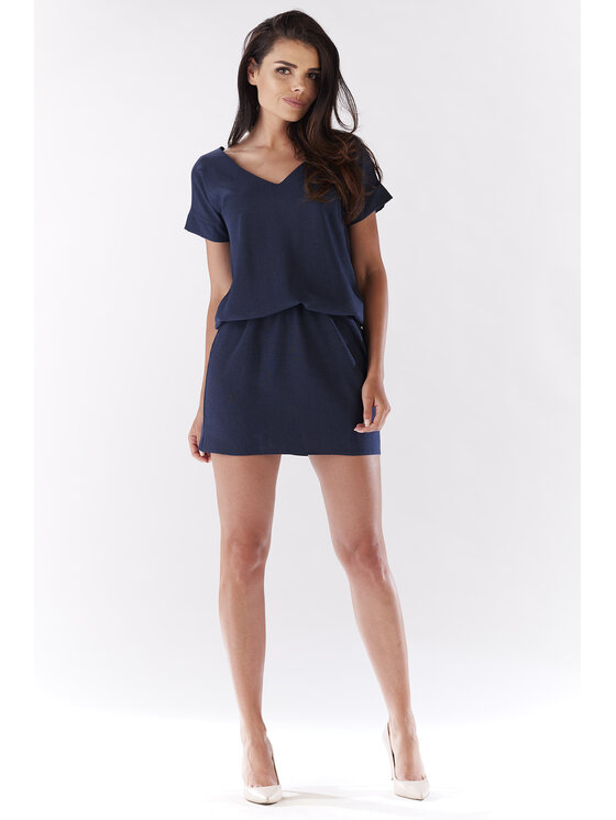 Awama Awama Sukienka letnia A178 Granatowy Basic Fit