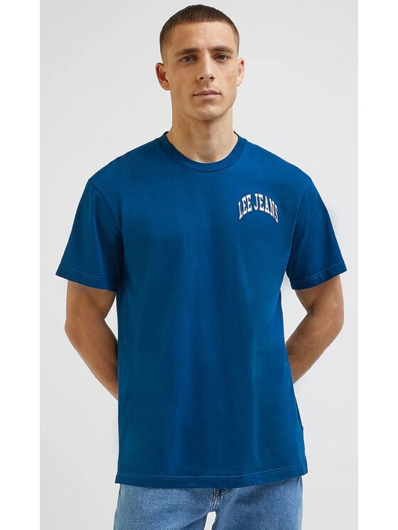 Lee Lee T-Shirt Varsity Tee Niebieski Relaxed Fit