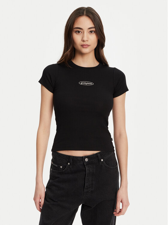 Guess Jeans Guess Jeans Tricou W5YP37 KA0H1 Negru Slim Fit