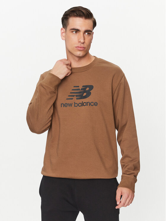 New Balance Džemperis ar kapuci Essentials Stacked Logo French Terry Crewneck MT31538 Brūns Regular Fit