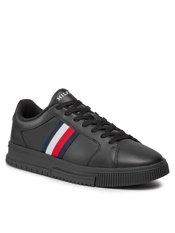 Tommy Hilfiger Tommy Hilfiger Laisvalaikio batai Supercup Lth Stripes Ess FM0FM04895 Juoda