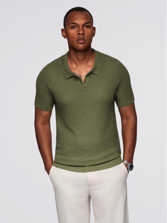 Ombre Ombre Polo OM-POSS-0157 Zielony Slim Fit