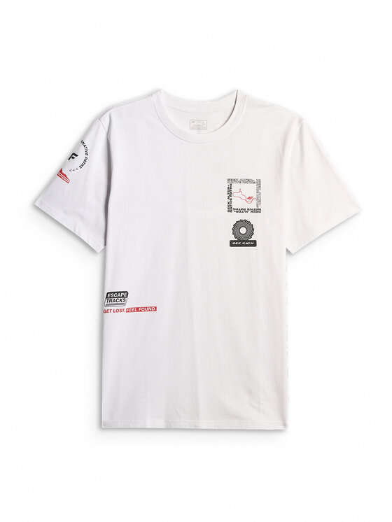 4F 4F T-Shirt WHEEL & WAVE Biały Regular Fit