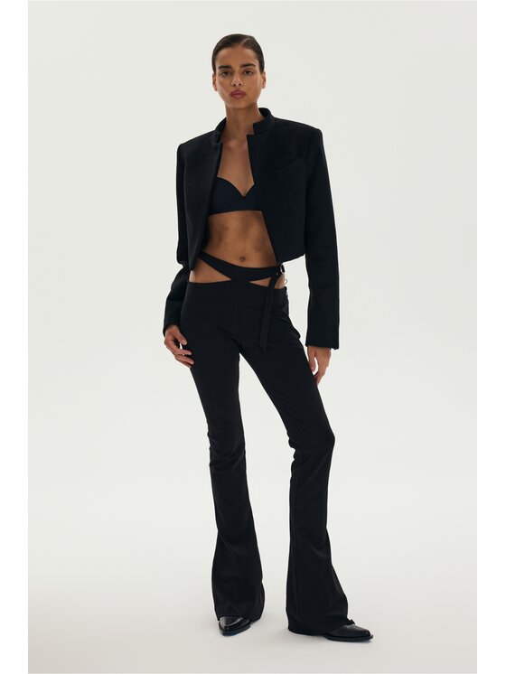Laretaggio Laretaggio Spodnie damskie PESARO FLARE JERSEY TROUSERS Czarny Skinny Fit