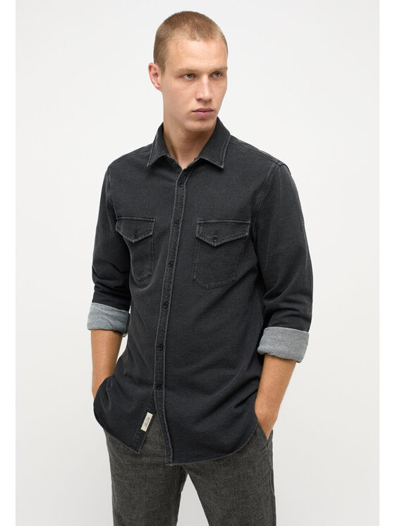 Mustang Mustang Koszula CLEMENS KNIT TERRY SHIRT Czarny Regular Fit