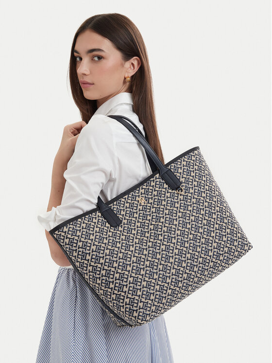 Tommy Hilfiger Geantă Th Icon Tote Jacquard AW0AW18889 Albastru