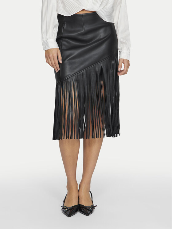 Vila Vila Fustă din imitație de piele Pen 14100271 Negru Regular Fit