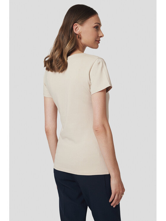 Lancerto Lancerto T-Shirt Koszulka Damska z Bawełną Kremowa Savina TS073225000012 Écru Slim Fit