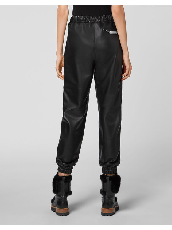 PHILIPP PLEIN PHILIPP PLEIN Kožené kalhoty 5817 Černá Jegging Fit