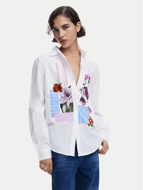 Női Ing Desigual, Méret: XL, Fehér, Flowers Minnie 25SWCW24