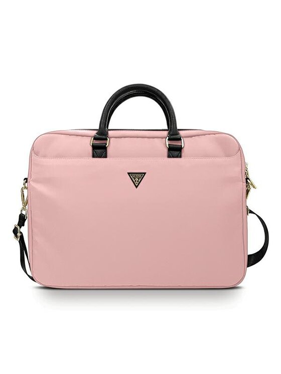 Torba na laptopa Guess, Różowa, Nylon Triangle Logo