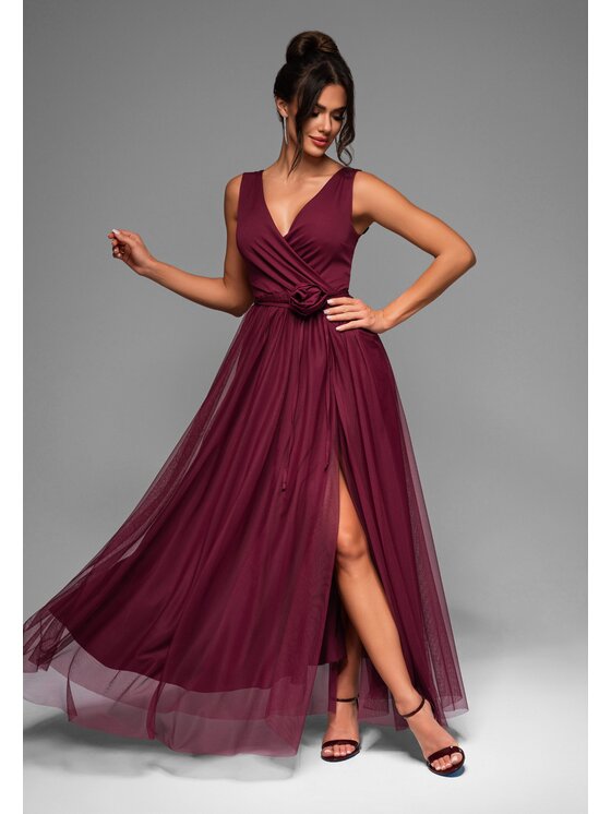 Ombre Ombre Sukienka wieczorowa LA-OM-DLR010 Bordowy Regular Fit