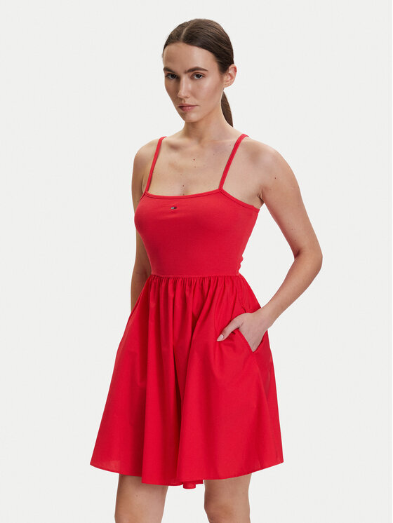 Tommy Jeans Rochie de vară DW0DW22352 Roșu Slim Fit