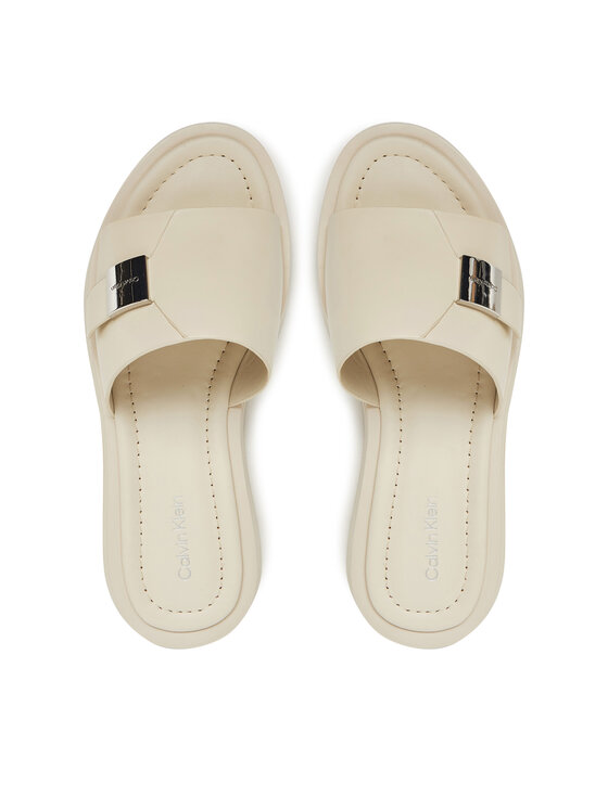 Calvin Klein Calvin Klein Şlapi Flatform Slide W/Ck Hw - Lth HW0HW02368 Écru