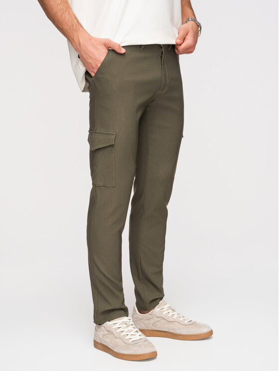 Ombre Ombre Spodnie materiałowe P1515 Zielony ciemny Regular Fit