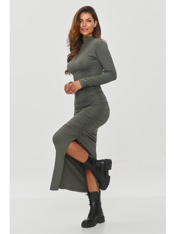 Makadamia Makadamia Sukienka wieczorowa M841 Khaki Shaped Fit