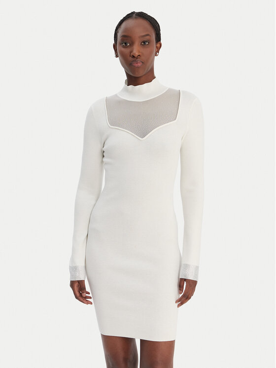 Guess Rochie tricotată W6RK61 Z4842 Alb Regular Fit