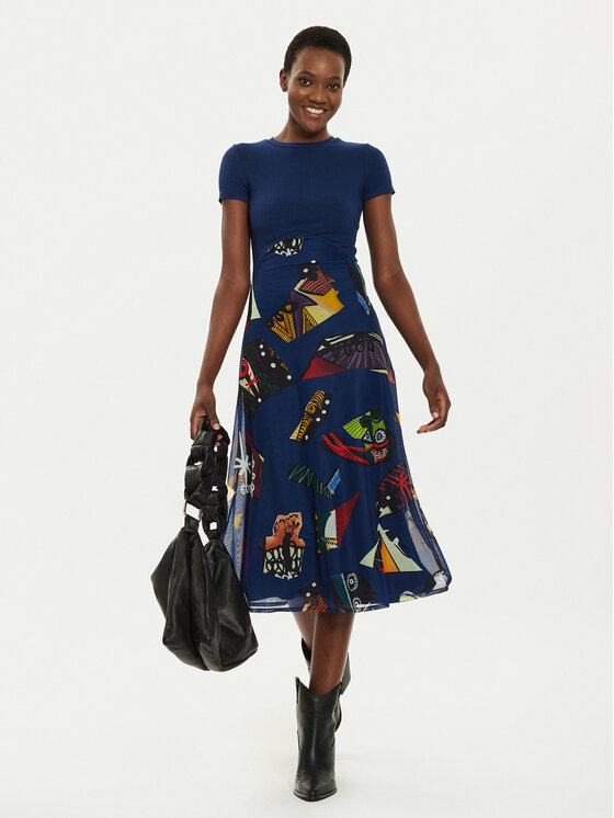 Desigual Desigual Haljina za svaki dan MONSIEUR CHRISTIAN LACROIX Lin 24SWVK47 Plava Regular Fit