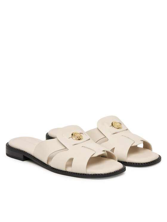 Tommy Hilfiger Tommy Hilfiger Şlapi Leather Crest Square Toe Sandals FW0FW09126 Crem