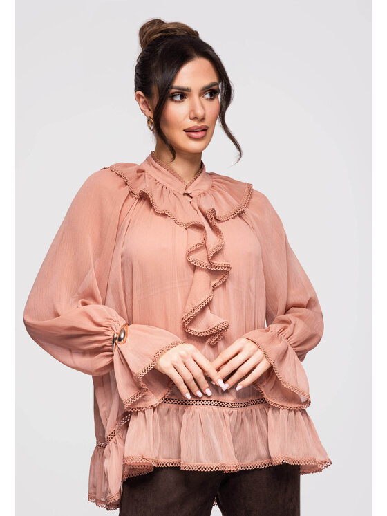 Ombre Ombre Bluzka OW-TS-E0005 Różowy ciemny Loose Fit