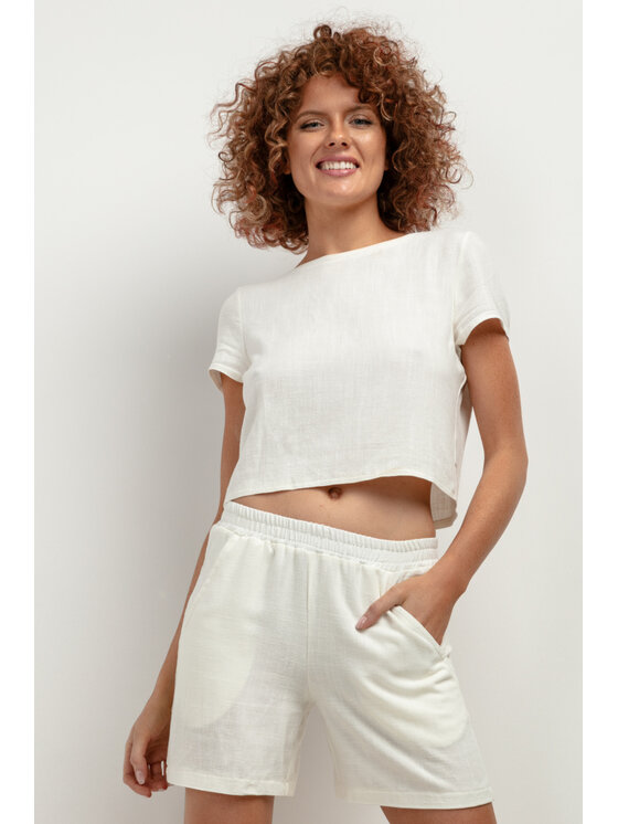 Tessita Tessita Szorty materiałowe SPODENKI_T402_1_XXL Biały Relaxed Fit