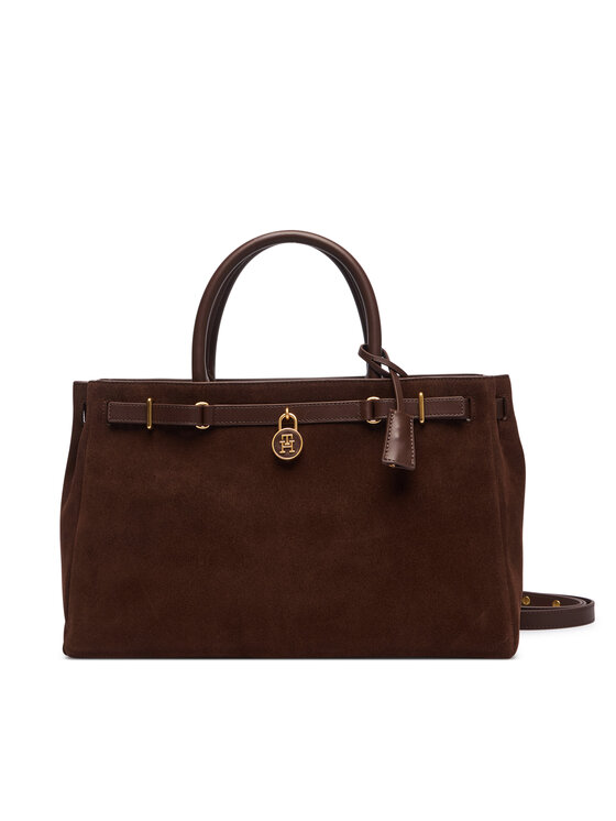 Tommy Hilfiger Geantă American Icon Tote Suede AW0AW19216 Maro