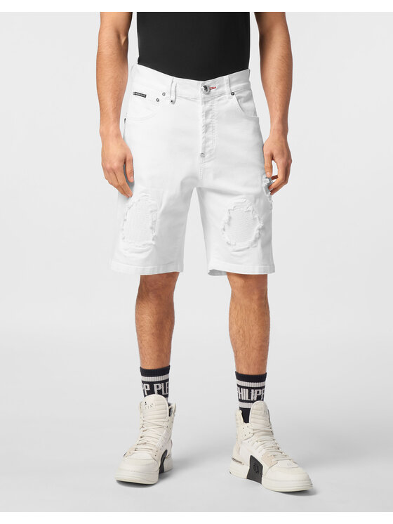 PHILIPP PLEIN PHILIPP PLEIN Szorty jeansowe 24333 Biały Loose Fit